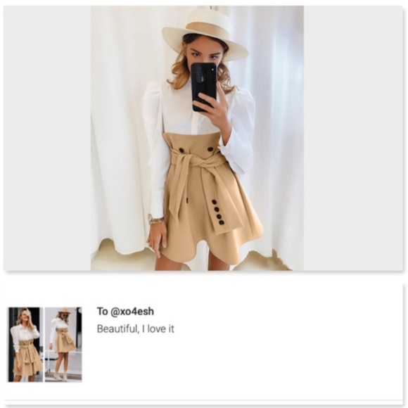 Faux Overlay Trench Skirt With Dress Shirt Dress White Khaki - Picture 15 of 15
